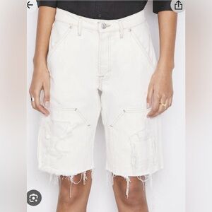 FRAME Le Slouch Bermuda Utility Carpenter Denim Shorts Off White Ecru Size 29
